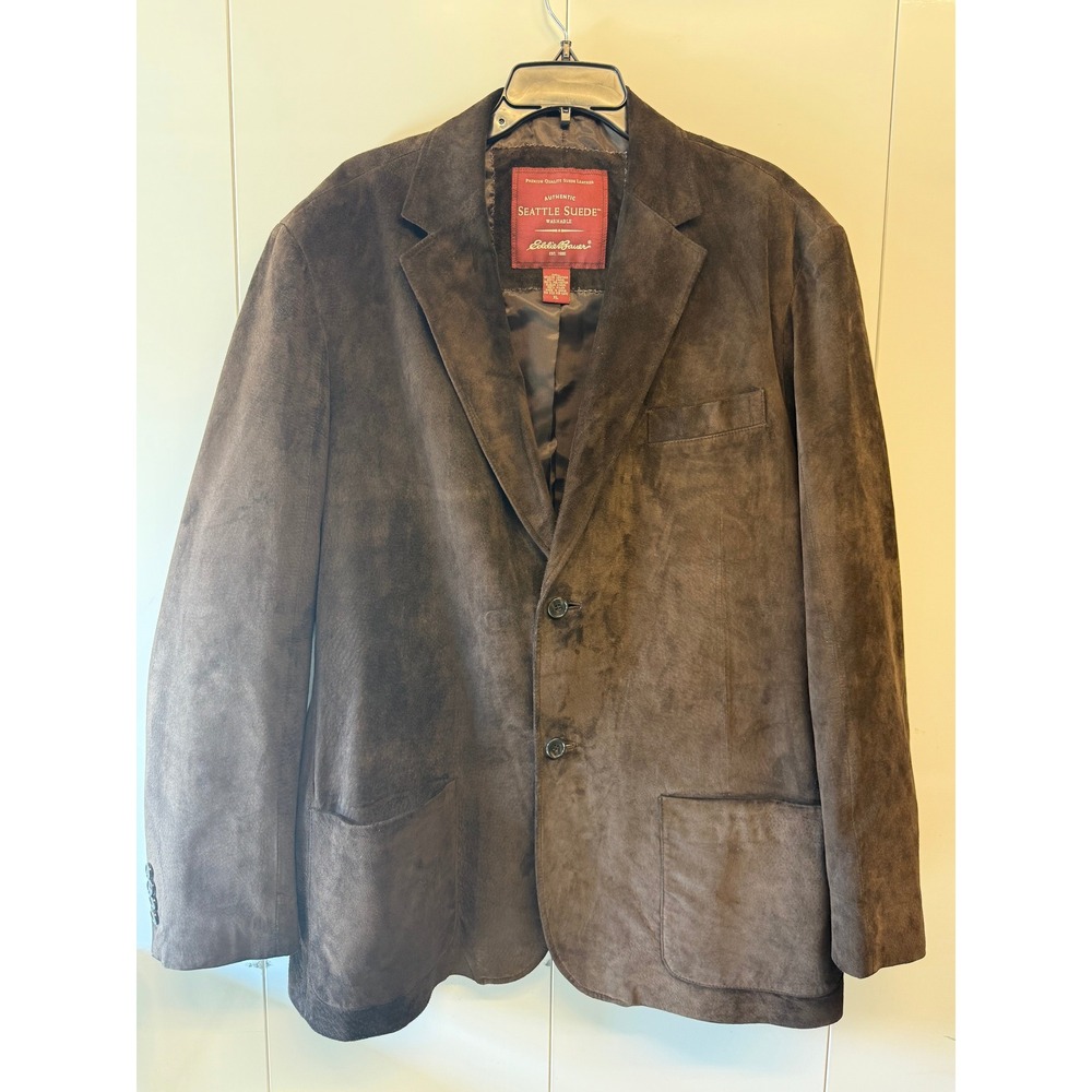 Eddie Bauer Seattle Suede Leather Blazer Jacket Brown Mens XL Sport Coat